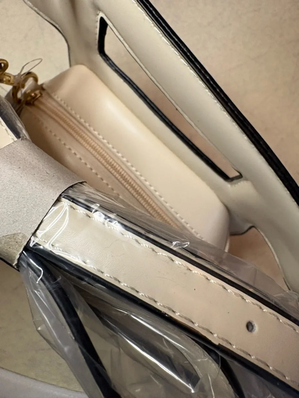 Novelty Cream Crossbody Phone Bag with Gold Accents - Picture 7 of 13